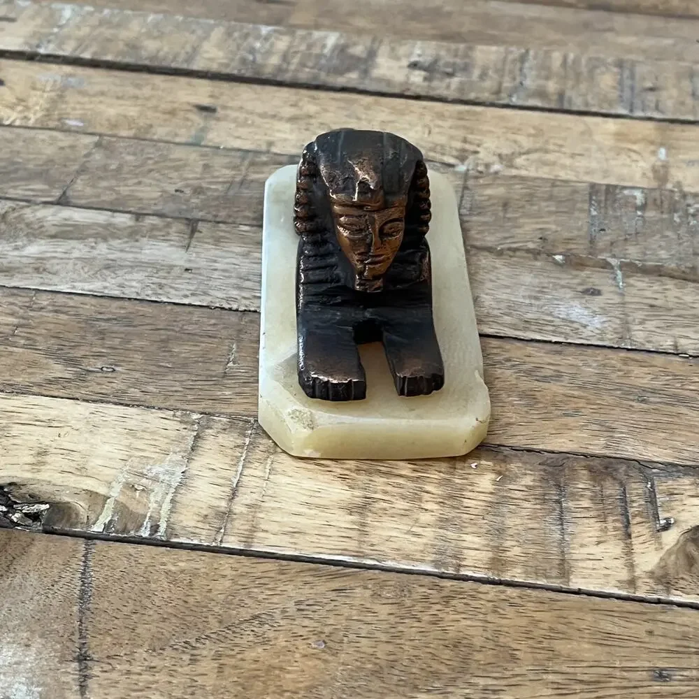 Vintage Brass Egyptian Sphinx Figurine on Alabaster Base 6